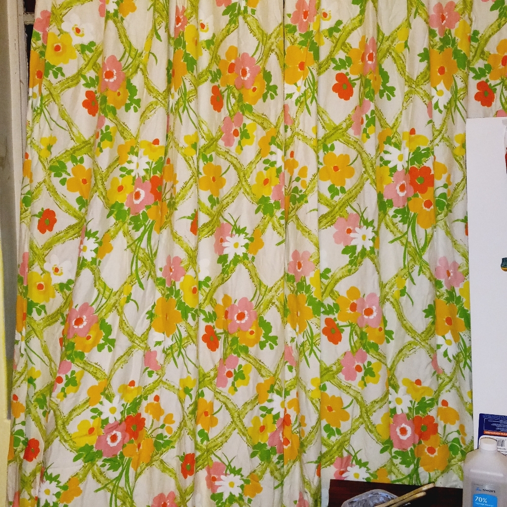 2 Vintage Floral Curtain Panels